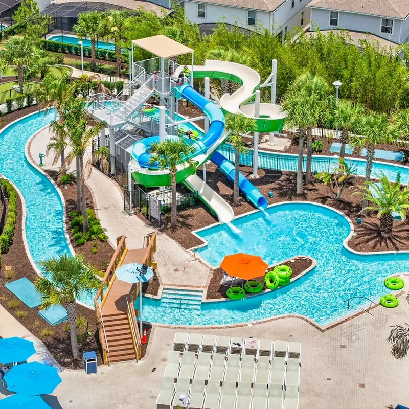 Backyard pool with lounge chairs